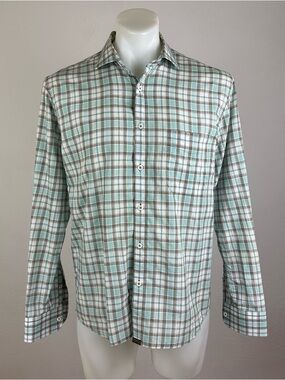 Billy Reid Plaid Button-Down Shirt in Teal and Brown